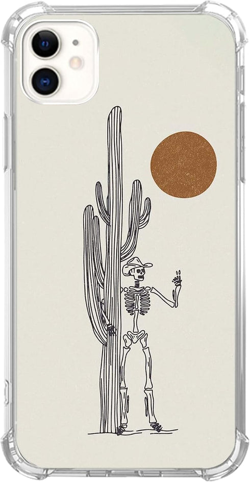 Skull Cowboy Phone Case Compatible with iPhone 11, West Wild Sunset Cactus Cover for Men Girls Women Boys, Shockproof Protective TPU Case for iPho...