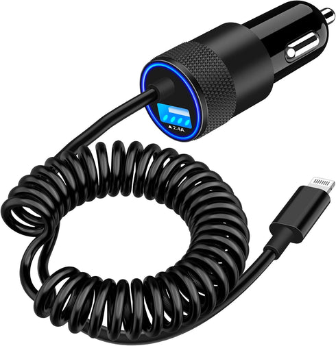 ?MFi Certified?iPhone Car Charger Fast Charging, Braveridge 4.8A Dual USB Power Cigarette Lighter Car Charger Adapter with 6FT Lightning Coiled Ca...