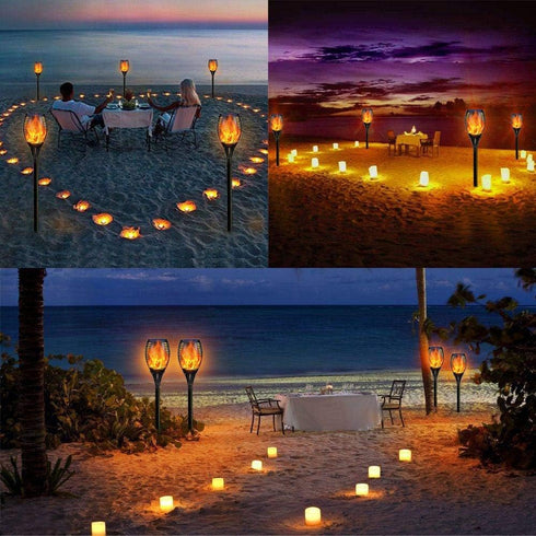 Solar Torch Lights, Waterproof Flickering Flames Solar Lights Outdoor Landscape Decoration Lighting Dusk to Dawn Auto On/Off Security Light for Ga...