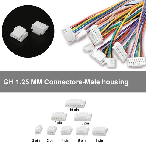 JST GH 1.25mm Connector Kit, 2/3/4/5/6/7/8/10 Pin 80 PCS Male Housing Plug Connectors with 500 PCS Plug Terminal...
