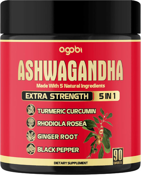 12:1 Extract Ashwagandha Capsule Supplement - 3-Month Supply for 90 Counts - Curcumin Turmeric Root, Rhodiola Rosea Root, Ginger Root & Black Pepp...