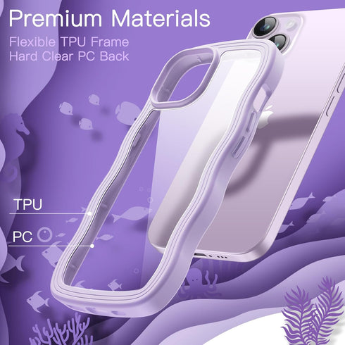 JETech Cute Case for iPhone 14 Plus 6.7-Inch, Wave Frame Curly Shape Shockproof Phone Cover for Women and Girls, Clear Hard PC Back (Purple)...