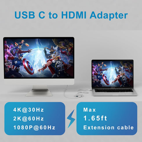 Battony USB-C to 4K HDMI Digital AV Adapter for MacBook Pro/Air, USB 3.0 5Gbps Date Transfer &100W PD & 50cm Braided Cable, Compatible for Mac Pro...