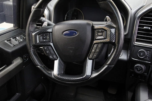 Steering Wheel Moulding Carbon Fiber Cover Trims Kit for 2015 2016 2017 2018 2019 Ford F150 & 2017 2018 2019 F250 F350 Super Duty Accessories (Car...
