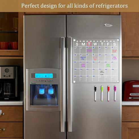 Acrylic Calendar for Fridge 12"x 12" Magnetic Calendar for Refrigerator Dry Erase Board Calendar White Board for Fridge with 4 Markers......