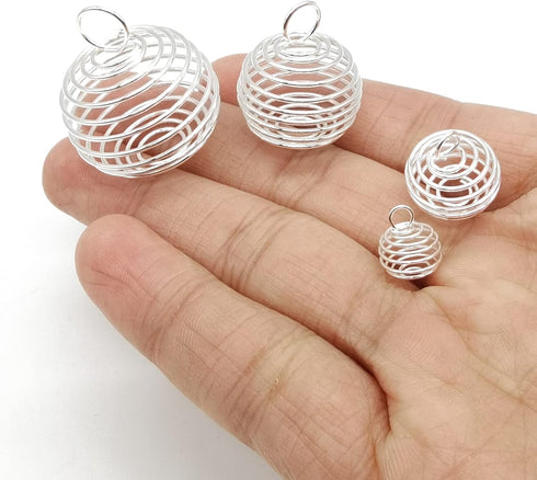 60PCS Spiral Bead Cages Pendants with 60PCS Chains Silver Plated for Jewelry Making Crafting Findings(8mm,14mm,20mm,25mm)...