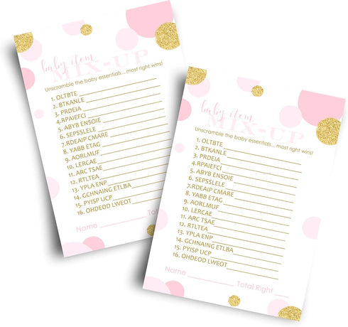 Paper Clever Party Pink and Gold Baby Shower Games for Girls - Word Scramble Cards - Fun Baby Shower Activities - Princess Theme with Twinkle Litt...