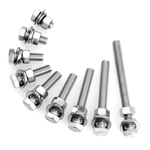 (6 Sets) 3/8-16x2" Hex Head Stainless Steel Bolts and Nuts with Flat & Lock Washers, 304 Stainless Steel 18-8, Fully Threaded, 3/8 Bolts, Hex Bolt...