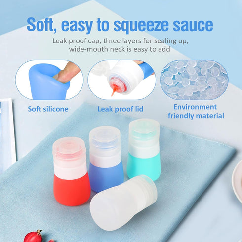 Squeeze Salad Dressing Bottles with Cleaning Brush | Portable Sauce Bottle Condiment Bottles | Dressing to Go for Lunch | 1.3 OZ, Set of 4 | Food-...