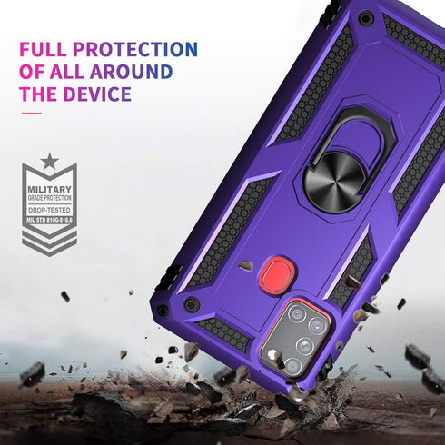 Androgate for Samsung Galaxy A21s Case with Tempered Glass Screen Protectors, Military-Grade Metal Ring Kickstand 15ft Drop Tested Shockproof Cove...