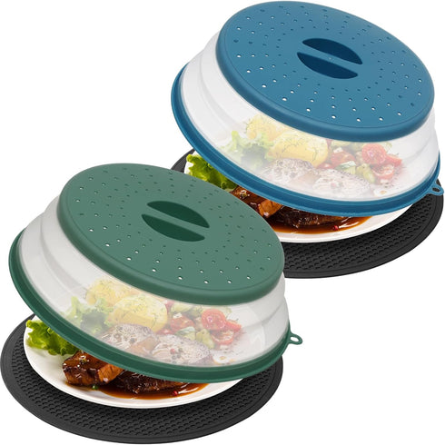 4 in 1,WENWELL Vented Collapsible Microwave Splatter Cover & Mat,Kitchen dish bowl Plate lid for Food,Dishwasher-Safe,BPA-Free Silicone & Plastic...