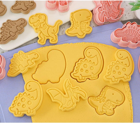 Dinosaur Cookie Cutters with Plunger Stamps,8 Piece Dino-Themed Biscuit Cutter,3D Animal Cracker Cookie Cutters For Biscuit Fondant Cheese Baking...