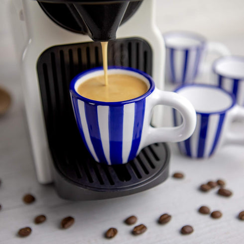 City to Cottage Ceramic Espresso Cups of 4, Small Expresso Shots, Demitasse, Perfect for Espresso Machine, Handcrafted Navy Blue Stripe Coastal Cu...