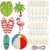 Simgoing 36 Pcs Unfinished Wood Summer Cutouts Hawaiian Wood DIY Paint Crafts Tropical Beach Ball Palm Tree Flip Flop Shaped Hanging Ornaments wit...