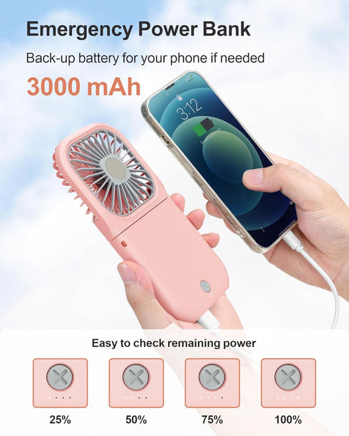 F-color Mini Handheld Fan Portable - Personal Fan Rechargeable Mini Fan USB Operated Cooling Fan Folding Power Bank Neck Travel Beach Summer Offic...