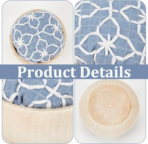 WEBEEDY DIY 4 Sets Embroidery Pin Cushion Sewing Kit, Sashiko Embroidery DIY Kit with Wooden Base Japanese Traditional Style Pin Holder for Adults...