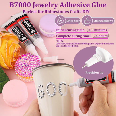 3000Pcs 5mm Resin Rhinestones with 3Pcs 10ml B7000 Jewelry Glue for Crafting, Silver Large Amount Flatback Gems, Bedazzling Crystal Bulk for DIY C...