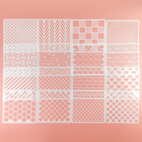 16 Pcs Geometric Stencils for Painting, 6"x6" Mixed Texture Dots Star Heart Checkered Buffalo Bricks Geometric Stencils for Painting on Card Canva...