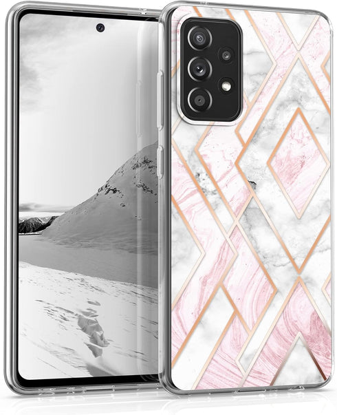 kwmobile Case Compatible with Samsung Galaxy A52 / A52 5G / A52s 5G - Case Clear TPU Cover with Design - Glory Mix 2 Rose Gold/White/Dusty Pink...