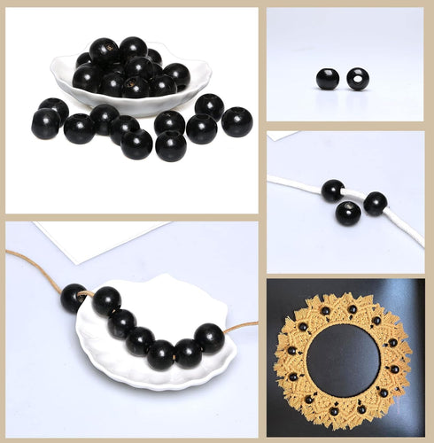 Black Wooden Macrame Beads 20mm with 8mm Large Hole, Wood Spacer Beads, Natural Round Ball Farmhouse Wooden Loose Beads for Bead Crafts Making Hom...