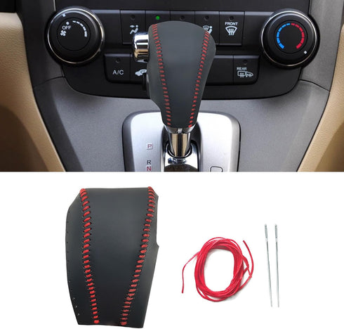 Compatible with DIY Genuine Leather Gear Shift Knob Cover Interior Accessories Protective Cover Decoration for Honda CRV 2008 2009 2010 2011 Black...