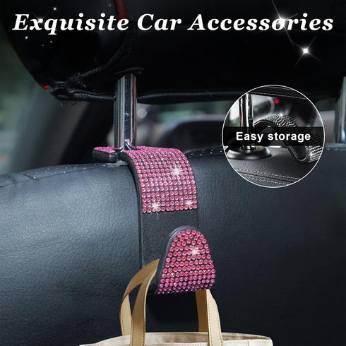 2PCS Bling Car Seat Headrest Hook, Crystal Rhinestone Backseat Hanger Storage Organizer, Auto Seat Holder Hooks for Hanger, Universal Interior Acc...