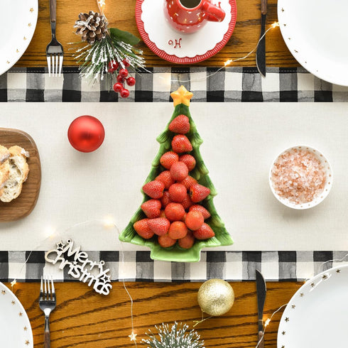 Artoid Mode Waterclor Buffalo Plaid Christmas Trees Merry Xmas Table Runner, Seasonal Winter Holiday Kitchen Dining Table Decoration for Indoor Ou...