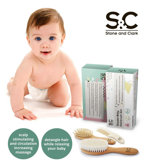 Baby Hair Brush and Baby Comb Set for Newborn, Boy and Girl - Wooden Baby Brush w/Soft Goat Bristles for Cradle Cap - Infant, Toddler Hair Brush, ...