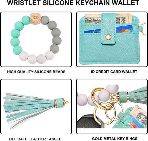 CEALXHENY Wristlet Bracelet Keychain Wallet, Silicone Bead House Car Key Ring Pocket Credit Card Holder...