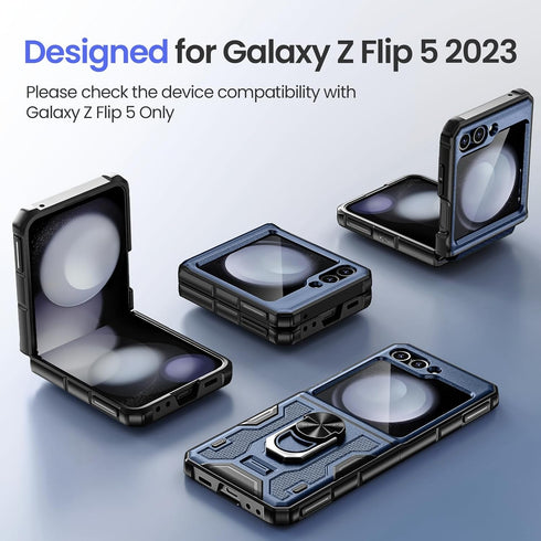 VEGO for Galaxy Z Flip 5 Case, Samsung Z Flip 5 case with Screen Protector & Hinge Protection, 360° Ring Kickstand, Full Body Protective Cover Cas...