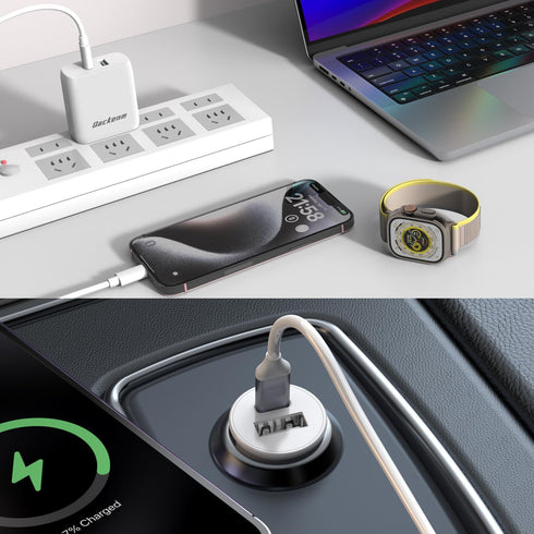 65W USB C Dual Port Fast Wall Charger Block, Car Charger Fast Charging + 2pcs 6.6FT Cable + 60W Dual USB C Car Lighter Charger for iPhone 15/15 Pl...