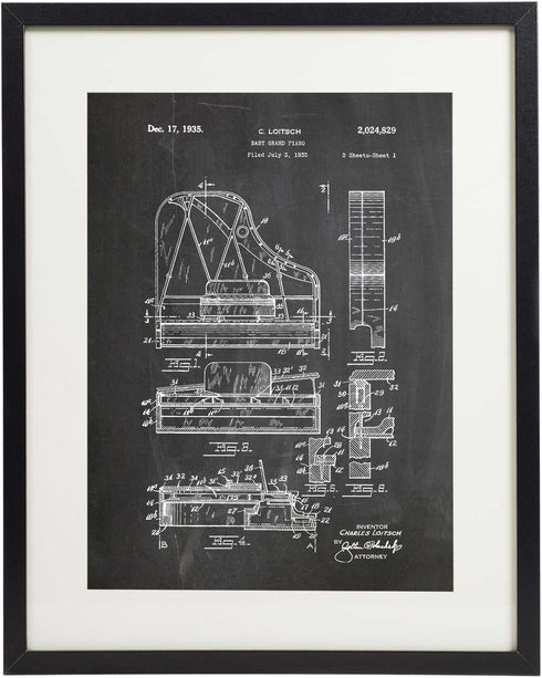 IDIOPIX Piano Patent Wall Decor Chalkboard Art Print Set of 6 Prints UNFRAMED...