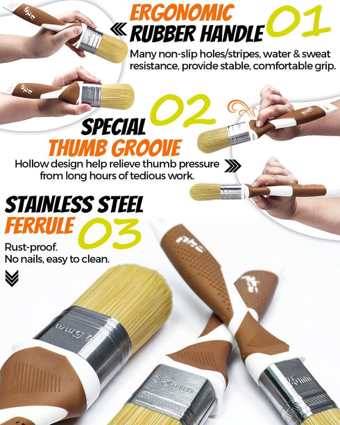 3 Pack Professional Paint Brushes Set, 1", 1.5", 2" House Paint Brush, Premium Synthetic Bristles, Ergonomic Rubber Handle, Small Paint Brushes fo...