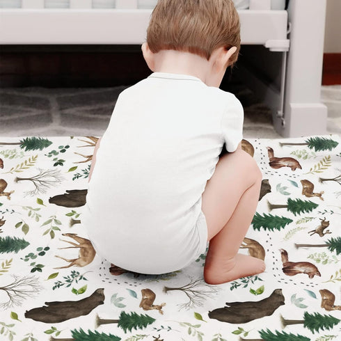 Woodland Forest Animals Baby Blanket Boys Gift, Pine Tree Bear Fox Deer Leaf Flannel Fleece Nursery Bed Swaddling Blankets, Soft Lightweight Newbo...