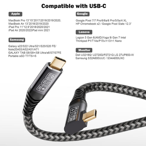 Right Angle 100W PD USB C 3.2 Cable 20Gbps Data Transfer, 4k Video Output Cable Compatible with Samsung Galaxy S21/S20/S10/S9, MacBook Pro, Switch...