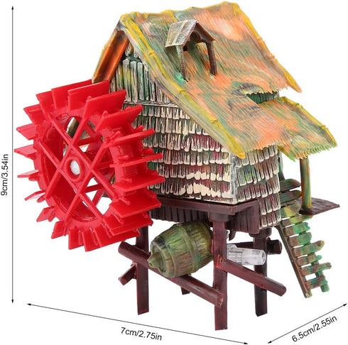 DAUERHAFT Aquarium Windmill, Aquarium Decorations Big Water Wheel Landscaping Pneumatic Aerated Waterwheel Hut Resin for Fish Tank Landscaping Dec...