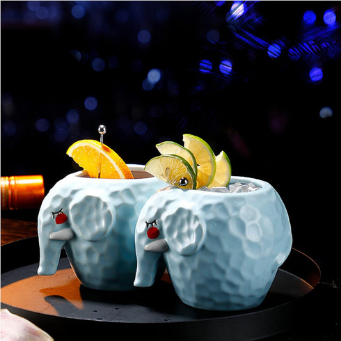 Ceramic Mug elephant Shape Tiki Mugs Set of 2,Tiki Cups,Cute Exotic Cocktail Glasses for Bar Mai Tai, Punch, Pina Colada, and Tropical Drinks...