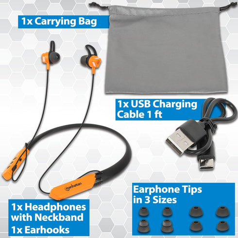 MANHATTAN Bluetooth Wireless Neckband Headphones — Earbud Earphones with 15H Playtime, Noise-Isolating, IPX4 Water Resistant, Built-in Mic – for W...