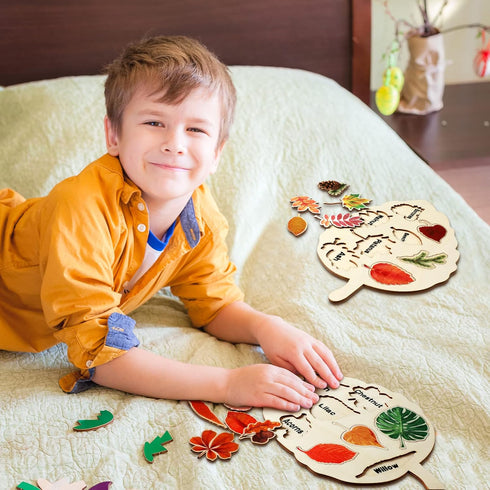 Kathfly 2 Pieces Leaf Wooden Jigsaw Puzzles Leaf Puzzle Montessori Toy Montessori Puzzle Early Educational Learning Puzzle for Birthday Gift Early...