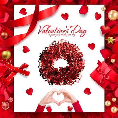 Ochine Tinsel Heart Wreaths Garland Valentines Day Red Heart Shaped Wreaths Decor Valentine Hanging Door Wall Wreath Wedding Wreaths for Valentine...