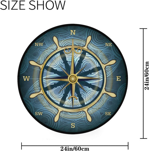 Blue Compass Rose Non-Slip Doormat Gold Nautical Theme Non-Slip Floor Mat Round Area Rug Carpet for Bedroom Living Room Study Playing Carpet, 2 ft...