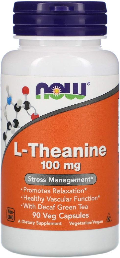 NOW Supplements, L-Theanine 100 mg with Decaf Green Tea, Stress Management*, 90 Veg Capsules...