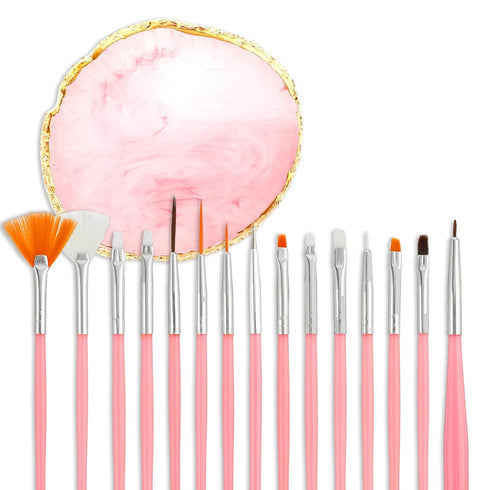 Nail Art Tool Set 15 PCS Nail Art Brushes Resin Nail Art Painting Palette Detail Brush Nail Dotting Pen for Makeup Beauty Nail Art Hand-Painted To...