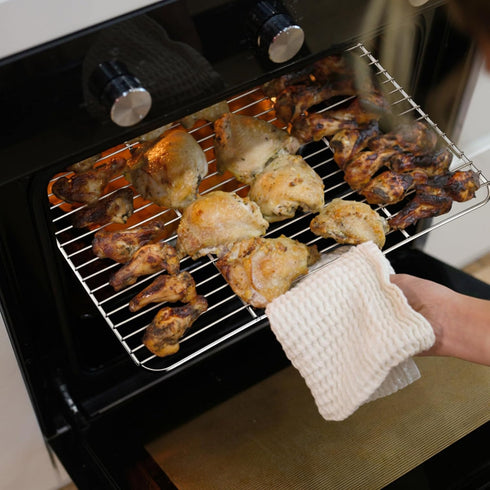 P&P CHEF Baking Cooling Rack Set for Cooking Roasting, 4-Piece Stainless Steel Wire Racks for Oven Use, Healthy & Dishwasher Safe, Rectangle, 8.6 ...