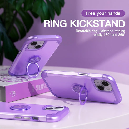 IDweel for iPhone 13 Case with Screen Protector + 360°Ring Holder Stand + Camera Lens Protector,2 in 1 Shockproof Slim Fit Hybrid Heavy Duty Hard ...