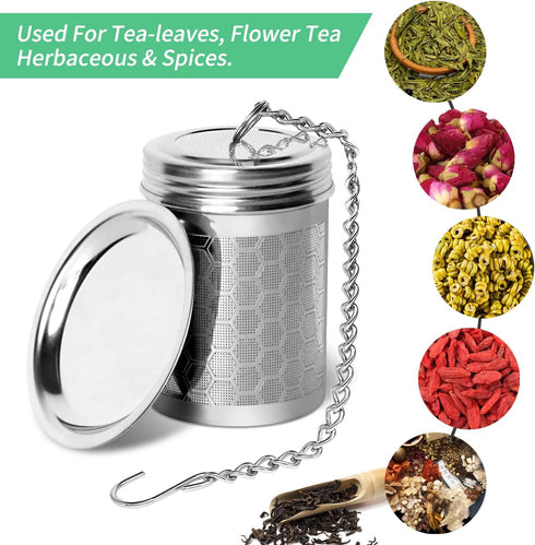 2 Pack Tea Infuser, Tea Strainers for Loose Tea, Stainless Steel Extra Fine Mesh Loose Leaf Tea Steeper with Extended Chain Hook, for Tea, Spices ...