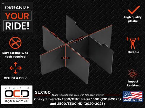 Vehicle OCD - Center Console Organizer for Chevy Silverado 1500 / GMC Sierra 1500 (2019-2025) and 2500/3500 HD (2020-2025) (40/20/40 seat ONLY) - ...