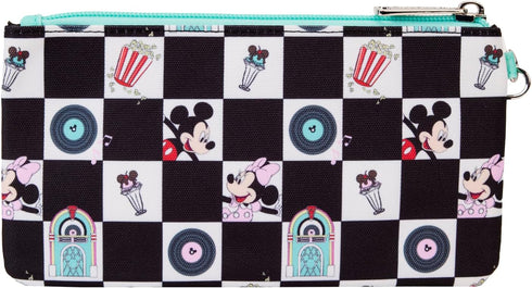 Loungefly DISNEY MICKEY and MINNIE DATE NIGHT DINER AOP NYLON WRISTLET...
