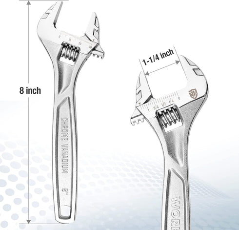 WORKPRO Adjustable Wrench, 8-inch Heavy Duty Spanner with Inch/Metric Scale, Premium Cr-V Steel, Chrome Plated...
