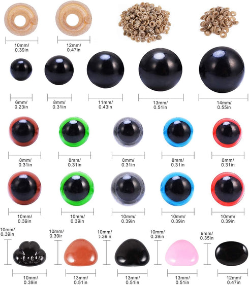 MENKEY Plastic Safety Eyes and Noses with Washers 570 Pcs, Craft Doll Teddy Bear Nose for Amigurumi, Crafts, Crochet Toy Stuffed Animals (Assorted...